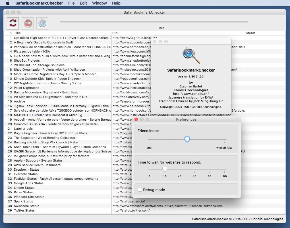 Fenêtres SafariBookmarkChecker